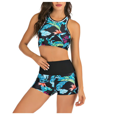 Bospose Tube Tops High Waisted Bikini Women Print up Two Pieces Push-up Swimsuit Swimwear Beachwear 7751 # Women Split Swimsuit