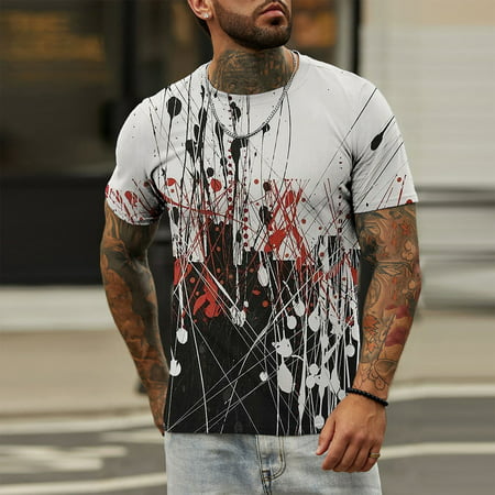 YOTAMI Men S T-shirts Fashion Retro Casual Graphic Print Short Sleeve T-Shirt Blouse Winter White S M L XL XXL