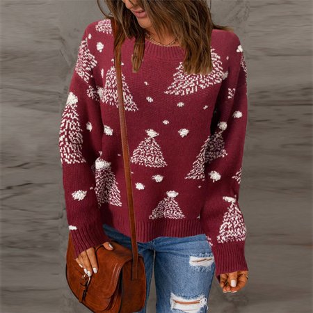 Fall Clothes for Women 2289 Women S Casual O-neck Knitted Long Sleeve Pullover Sweater Knitted Top Christmas TEELON