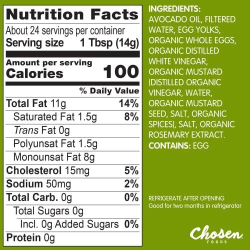 Chosen Foods 100% Avocado Oil-Based Classic Mayonnaise, Gluten & Dairy Free, Low-Carb, Keto & Paleo Diet Friendly, Mayo for Sandwiches, Dressings and thumbnail