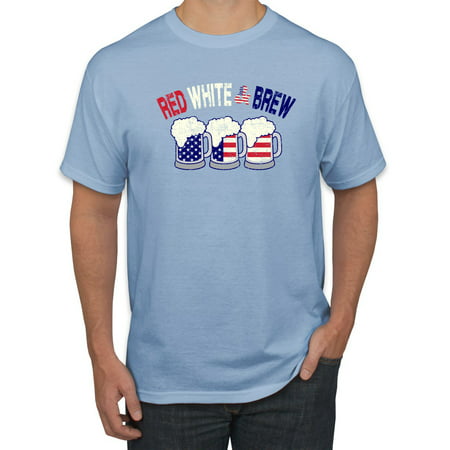 Wild Bobby  July 4th Beer Party Red White and Brew USA  Americana/American Pride  Men Graphic Tee  Light Blue  Small