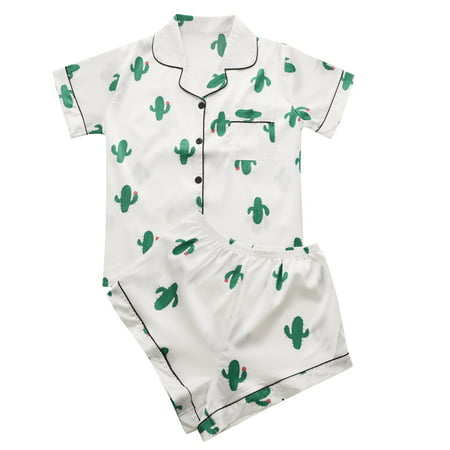 QUYUON Plaid Pajama Pants Fashion Women Casual Print Short Sleeve Turn-Down Tops Shorts Pants Set Sleepwear S 8306 White Xl