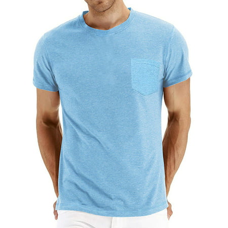 Fiudx Men S Plus Size Shirts Solid Color Short Sleeve T-Shirts Pocket Shirts 2554