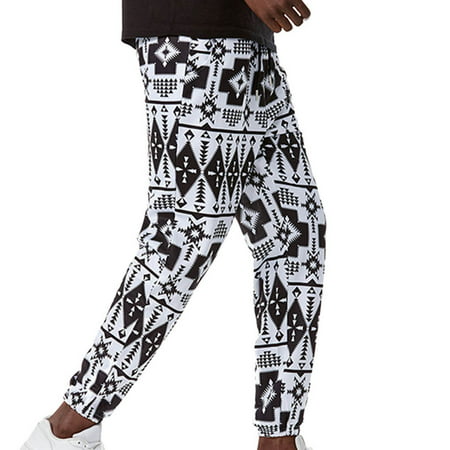 Mens Pants Clearance Men Casual Mid Waist Lace-up Elastic Sweatpants Printed Trousers