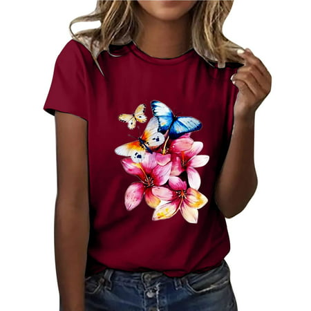 Bospose Women O-Neck Shirt Short Sleeve Shirt Women Fashion Woman Rounk Neck Summer Blouse T-Shirt Causal Print Tops 31610 Lady Top