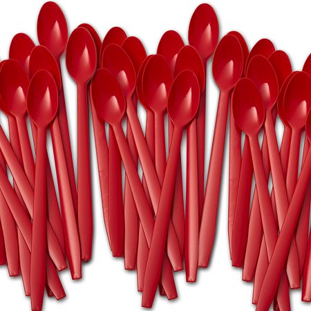 Extra Long  Sturdy Red 8in Premium Sundae Spoons 200ct. Heavy Duty Disposable Plastic Utensils for Ice Cream  Milkshakes  Tea and Floats. Best Stirrin