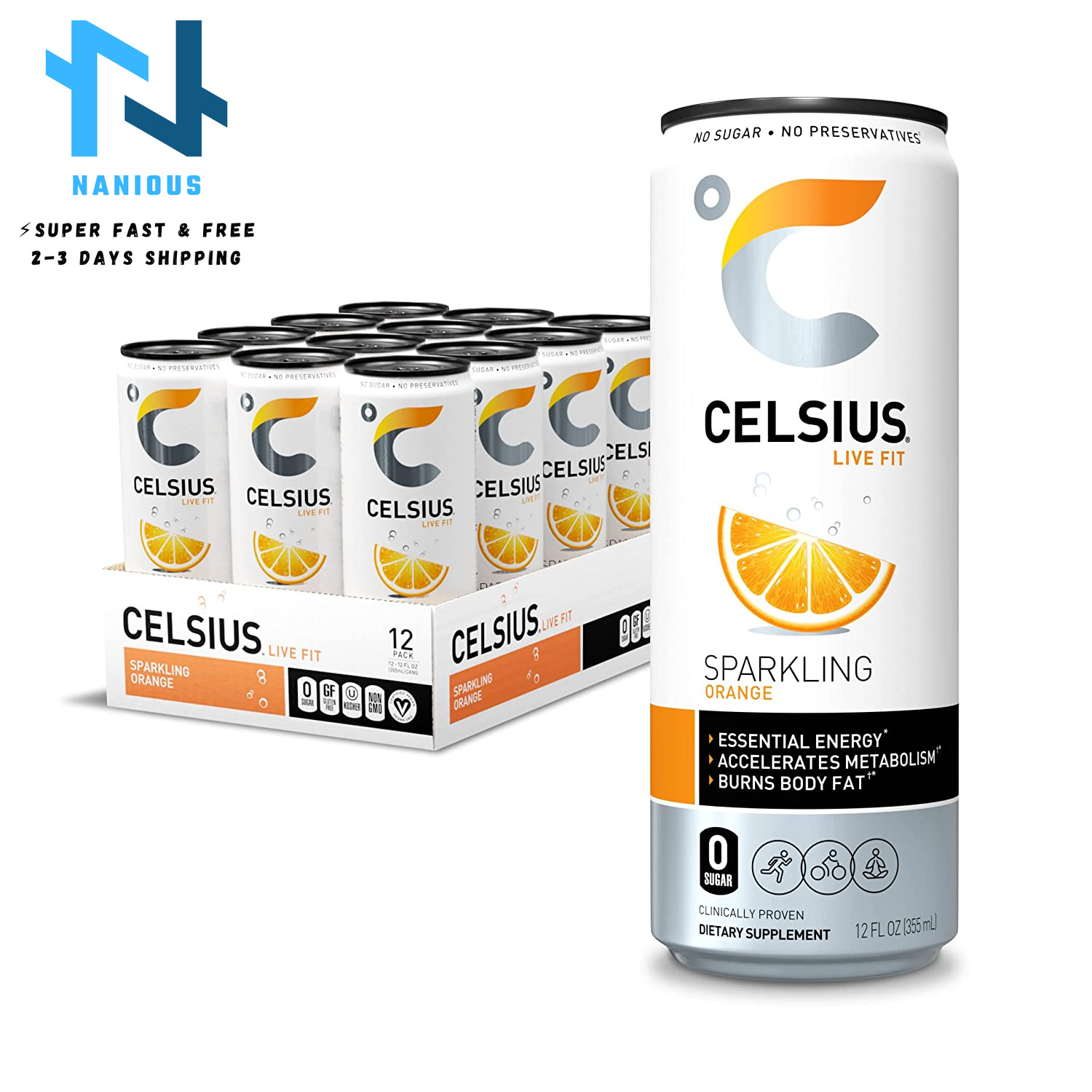 CELSIUS Peach Mango Green Tea, Functional Essential Energy Drink 12 Fl Oz 12PACK