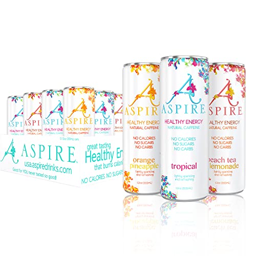 Aspire Healthy Energy Drink with Natural Caffeine - No Calories, Sugar and Carbs | Vitamins B, C, & Biotin | No Preservatives, Gluten Free | Suitable