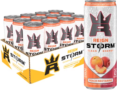 REIGN Storm  Peach Nectarine  Fitness & Wellness Energy Drink  12 Fl Oz (Pack of 12)