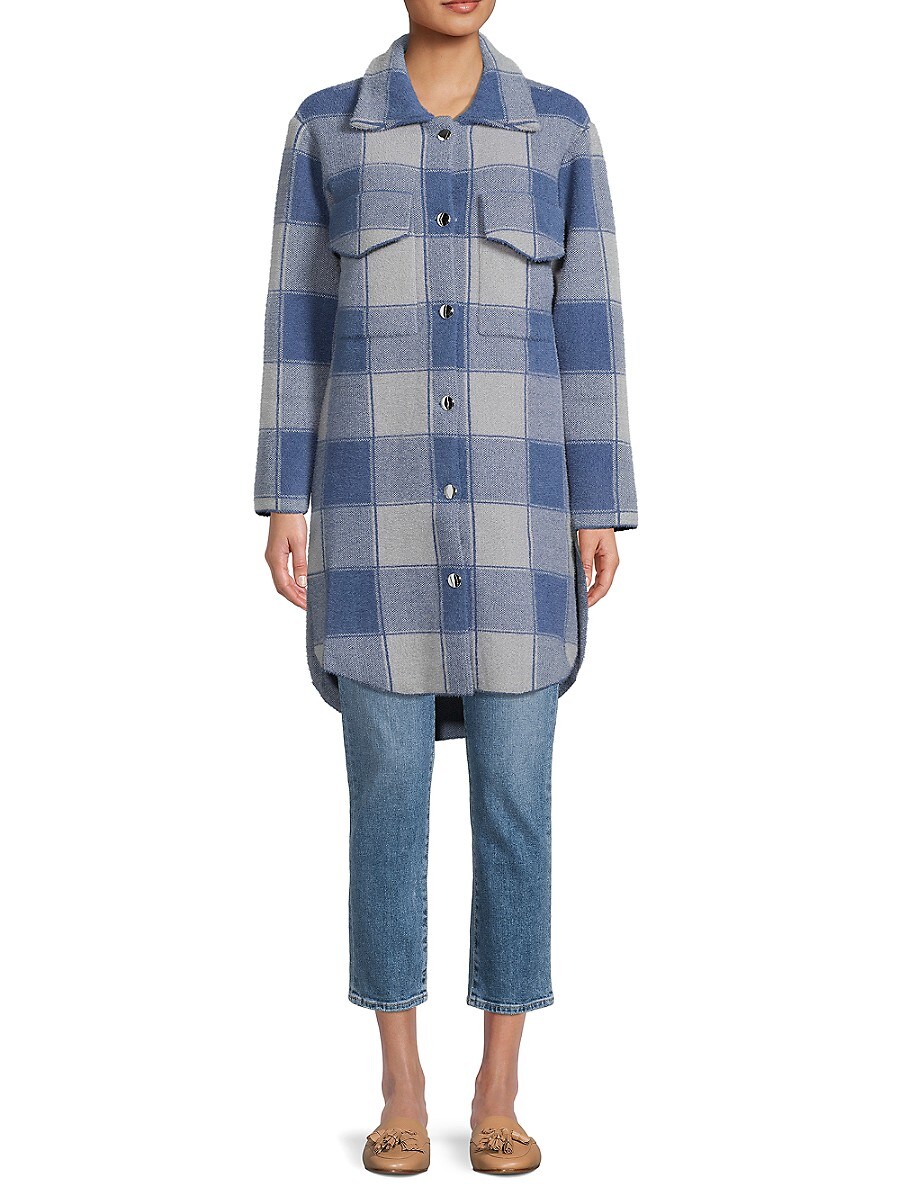 Cliché Women's Buffalo Check Coat - Blue Grey - Size 3X (22-24)