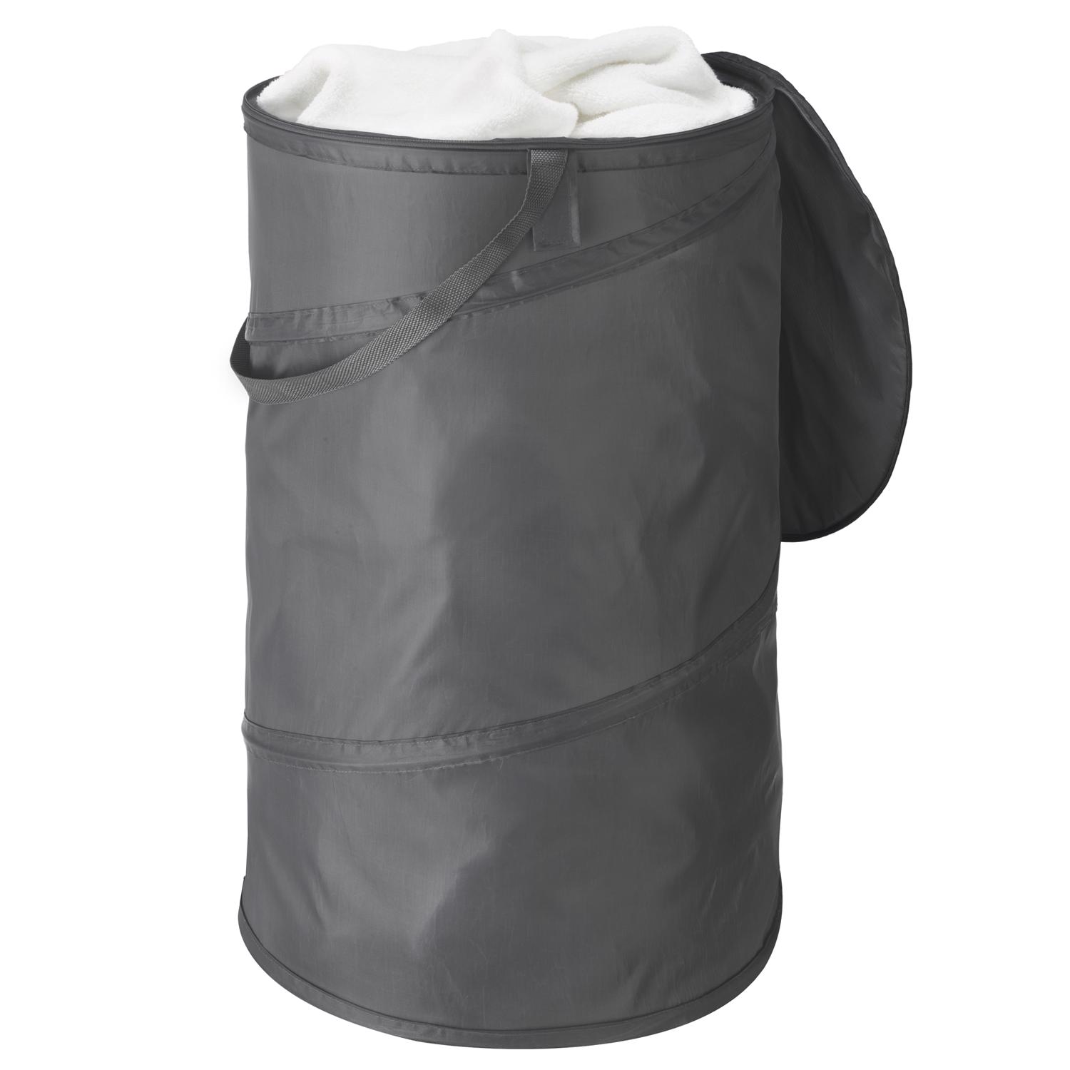 Whitmor 15 in. Savy Gray Pop and Fold Collapsible Hamper with Lid 5588-11024-Sg - All