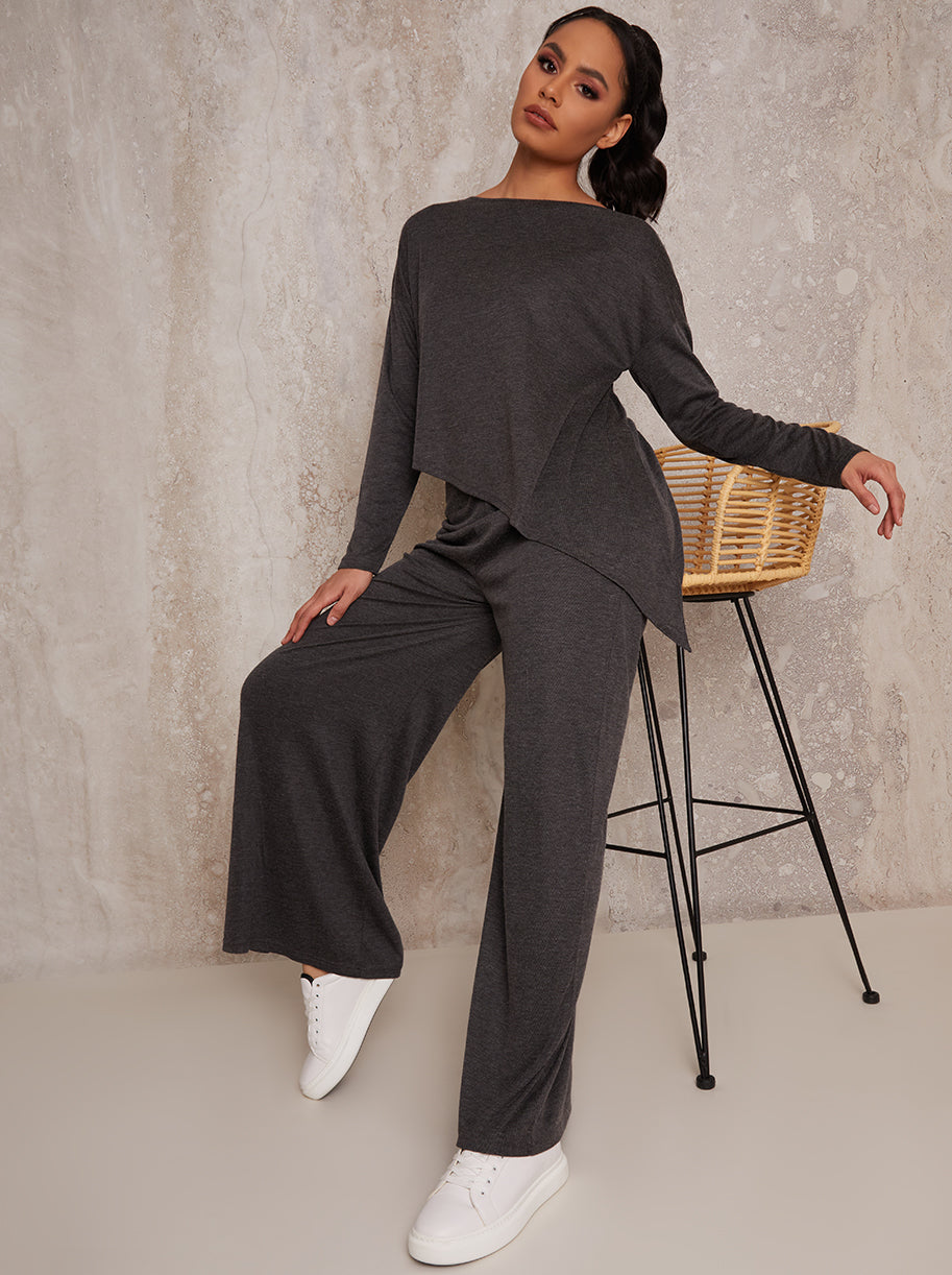 Chi Chi Asymmetric Long Sleeved Loungewear Set in Black, Size 16