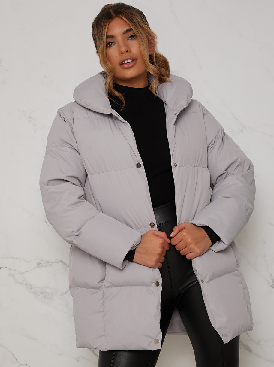 Chi Chi Padded Puffer Coat in Grey, Size 16