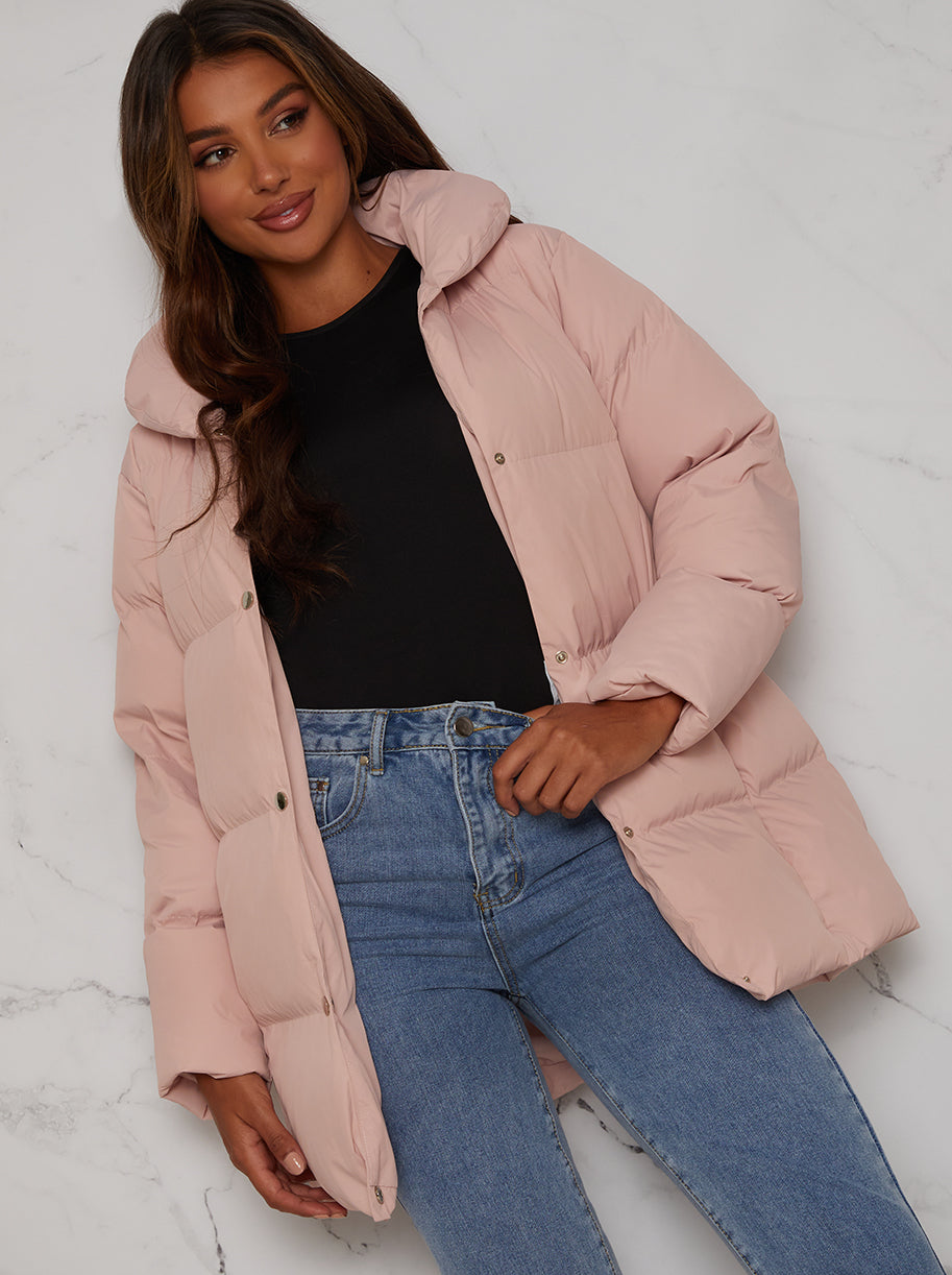 Chi Chi Padded Puffer Coat in Pink, Size 16