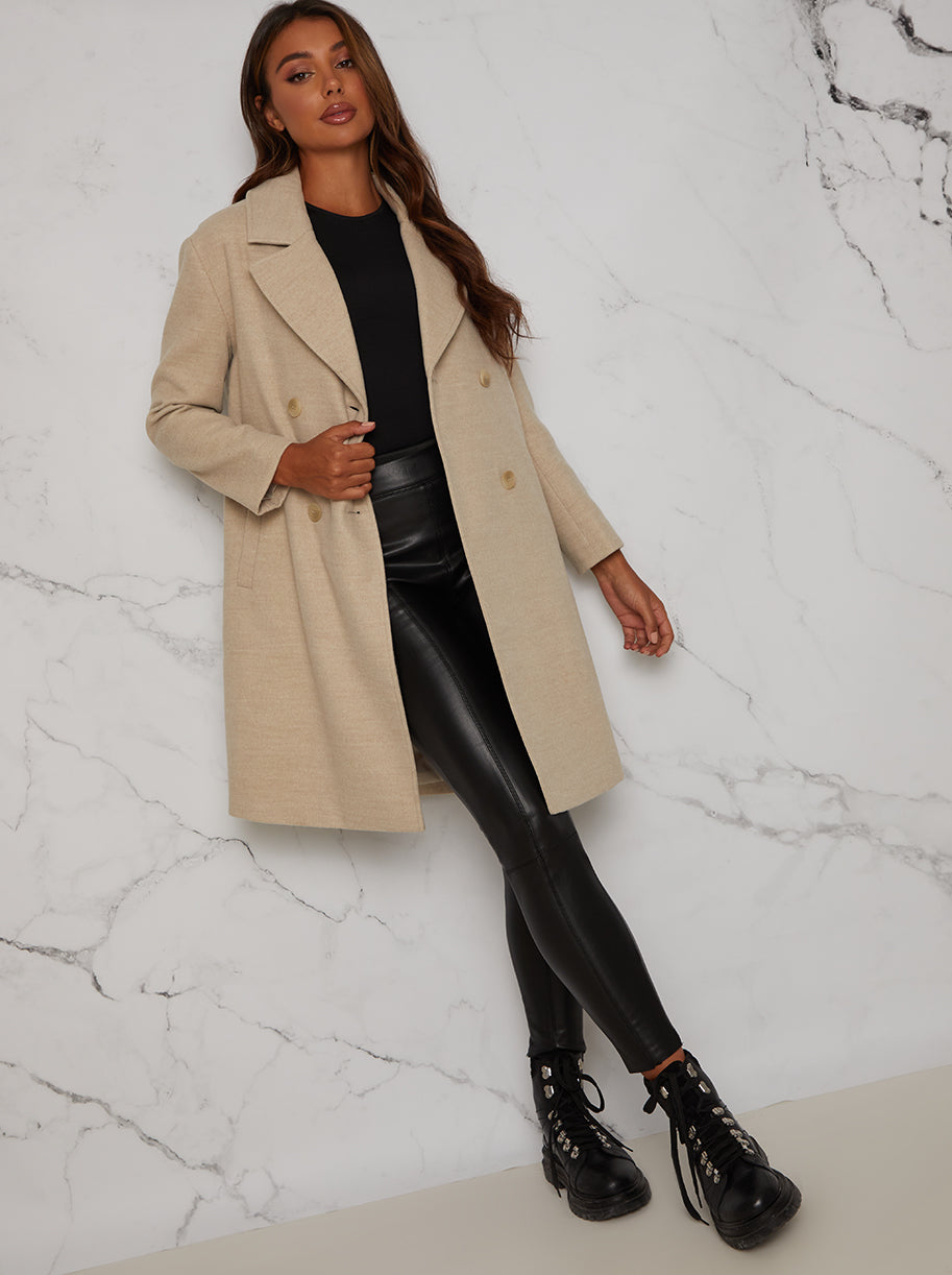 Chi Chi Structured Double Breasted Coat in Beige in Neutrals, Size 16