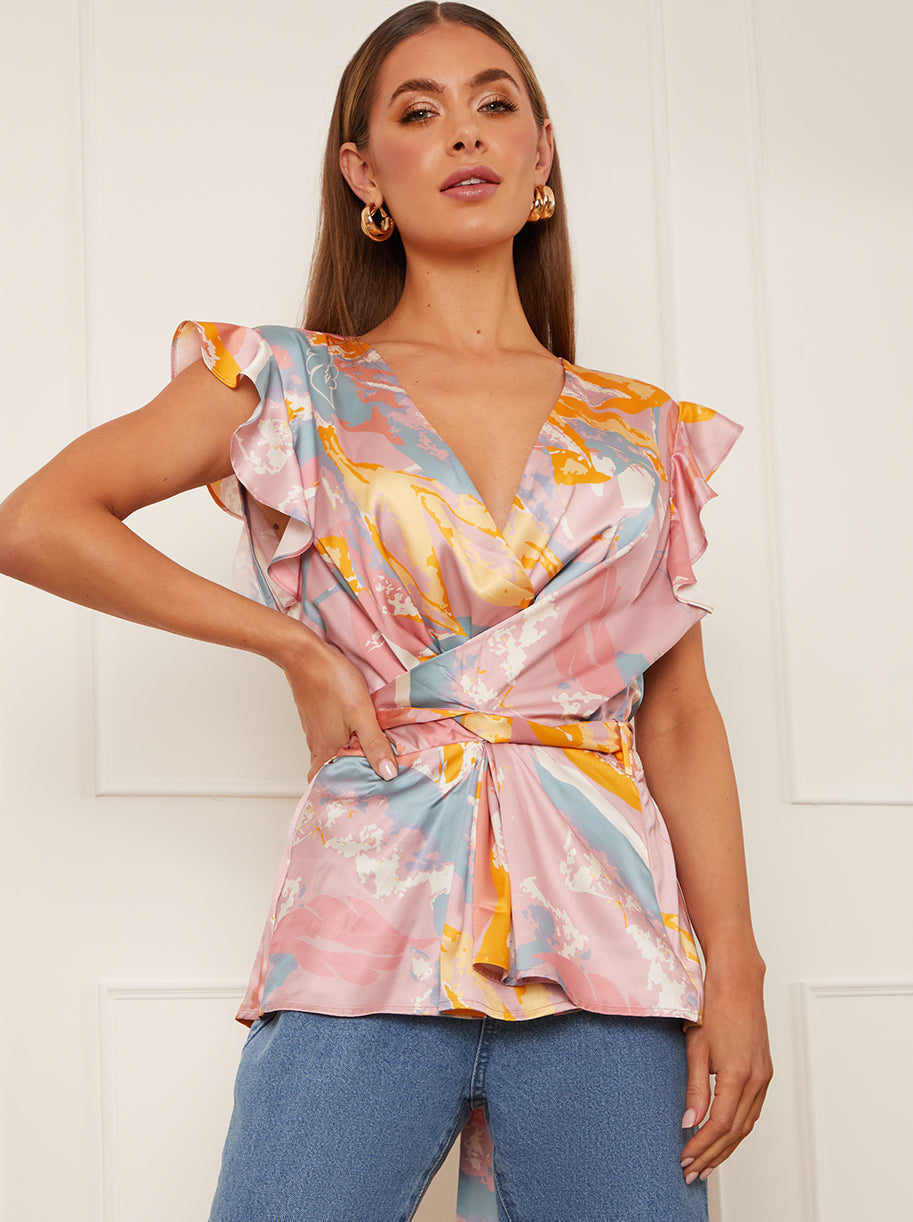 Chi Chi Twist Front Printed Top in Pink, Size 16