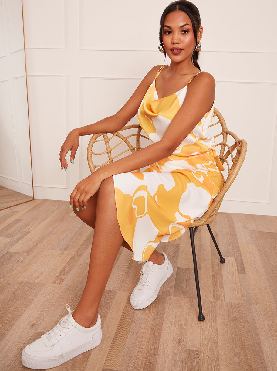 Chi Chi Cowl Neck Printed Cami Top in Yellow, Size 16