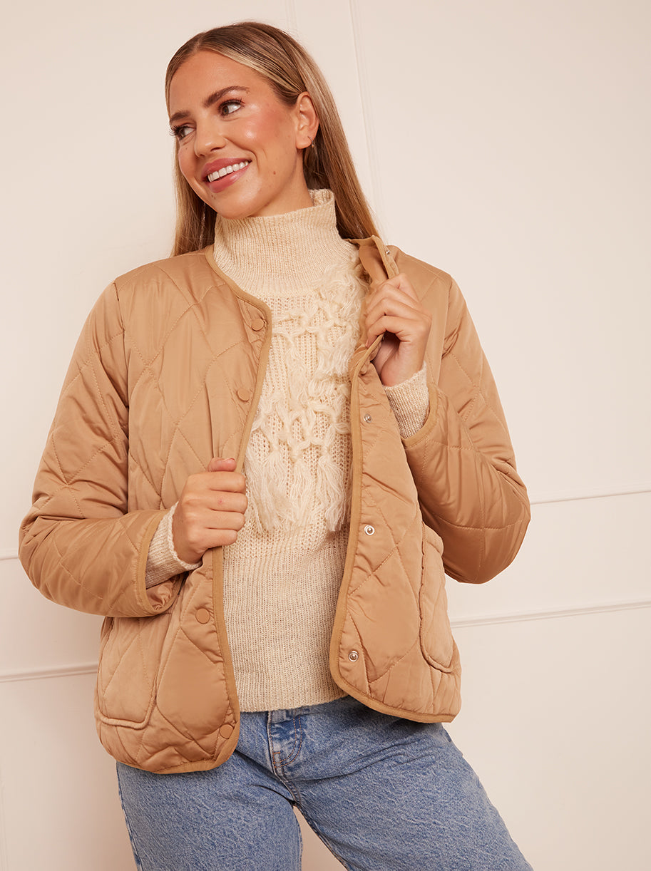 Chi Chi Quilted Short Jacket in Camel, Size 16