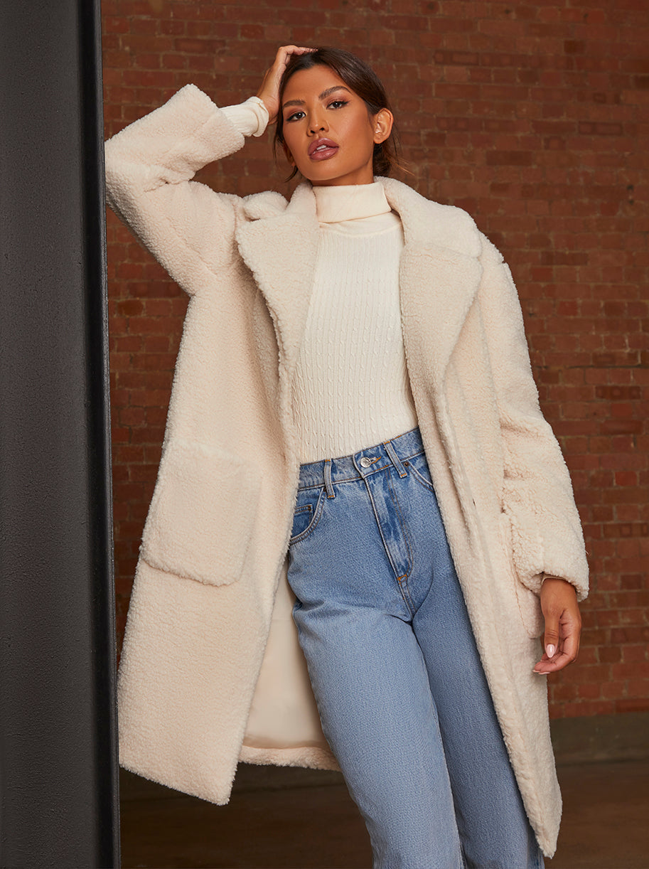Chi Chi Teddy Coat in Cream, Size 16