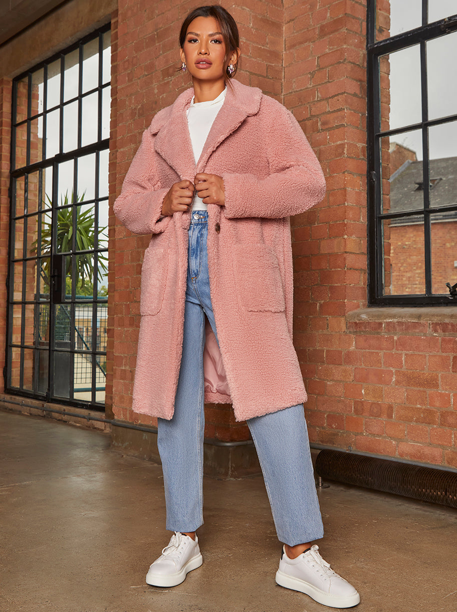 Chi Chi Teddy Coat in Blush, Size 16