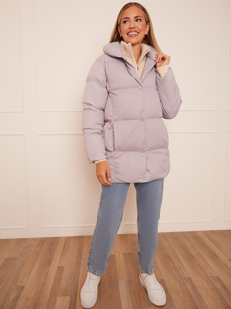 Chi Chi Padded Puffer Coat in Grey, Size 16