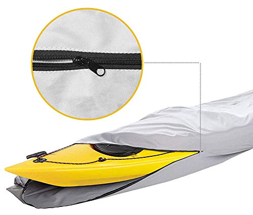I COVER 10ft Kayak Cover- Water Proof 600D Heavy Duty Kayak/Canoe Cover Fits Kayak or Canoe up to 10ft Long and Beam Width up to 27in, Grey