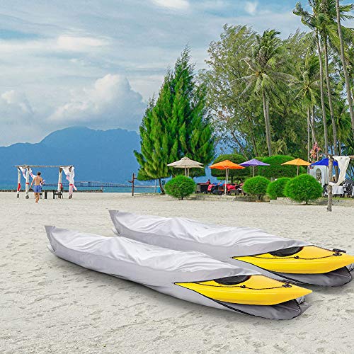 I COVER 10ft Kayak Cover- Water Proof 600D Heavy Duty Kayak/Canoe Cover Fits Kayak or Canoe up to 10ft Long and Beam Width up to 27in, Grey