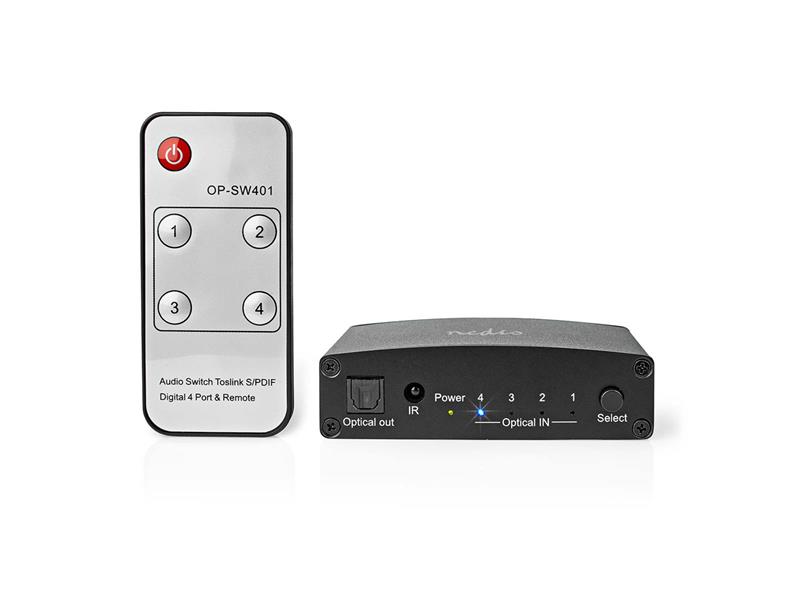 4 Port Optical SPDIF Toslink Switch 4 in 1 Out Remote/Manual Control