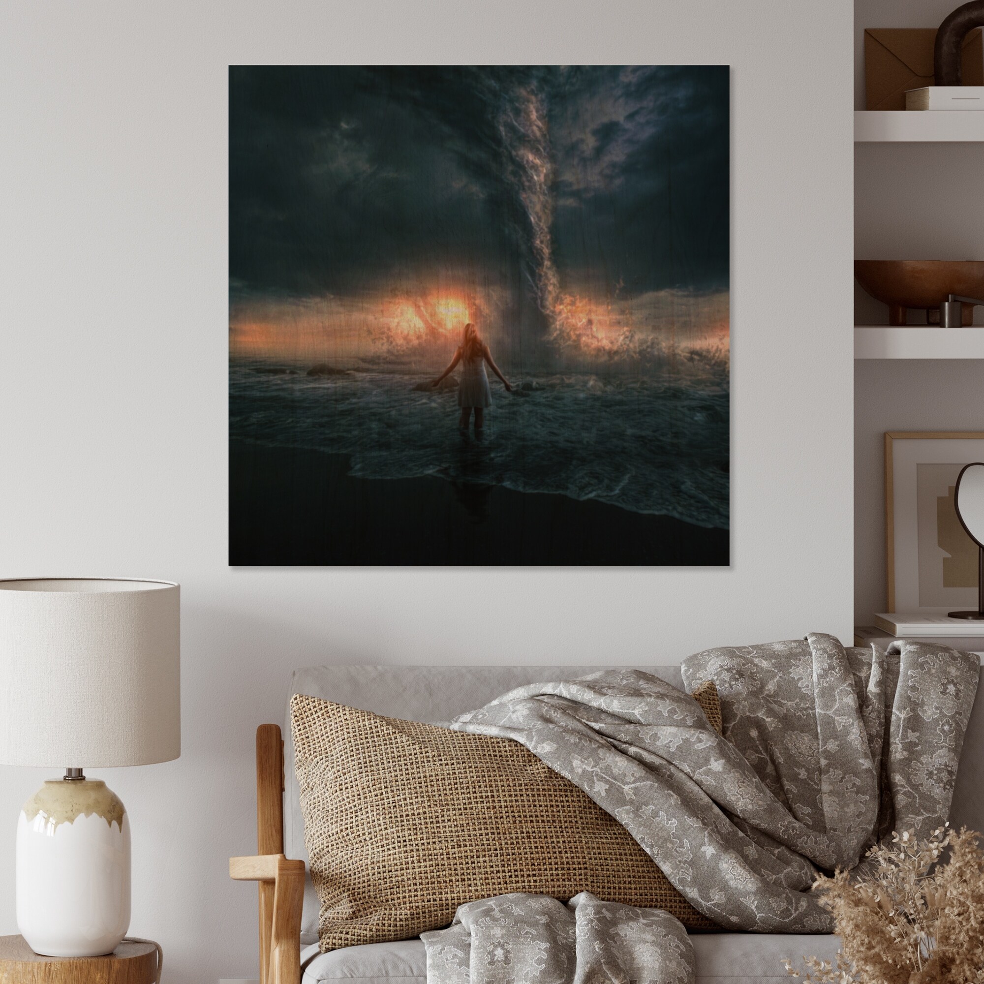 Designart 'Religious Path Through the Water' Traditional Wood Wall Art - Natural Pine Wood