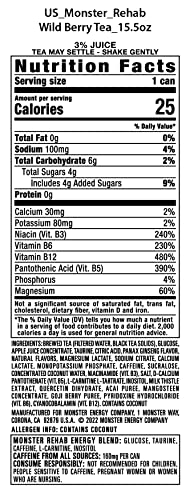 Monster Rehab Wild Berry Tea + Energy, Energy Iced Tea, Energy Drink, 15.5 Ounce (Pack of 15) thumbnail