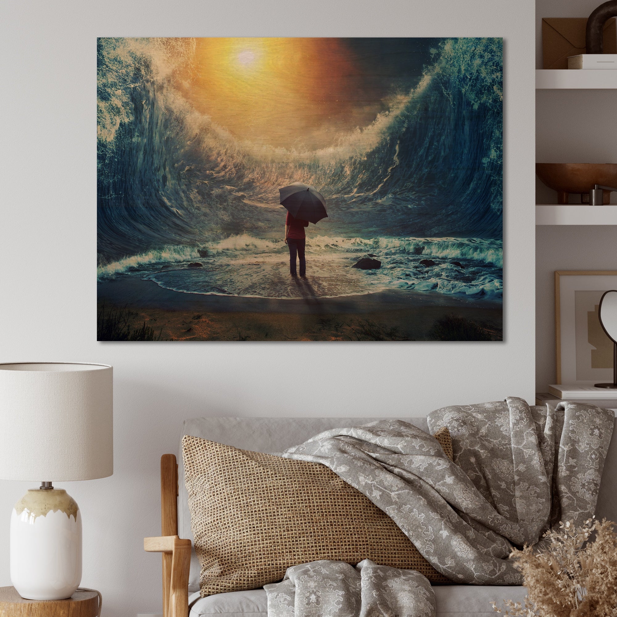 Designart 'Religious Path Through the Water III' Traditional Wood Wall Art - Natural Pine Wood