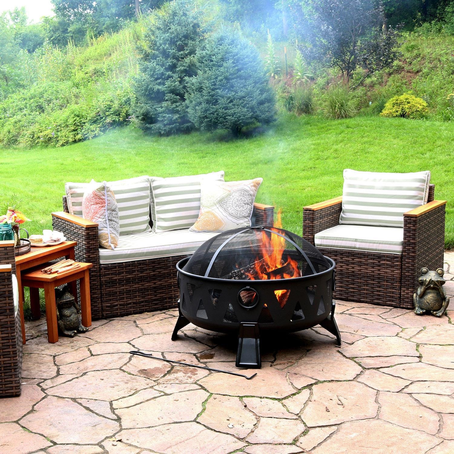 Ultimate Patio 34 Inch Round Steel Wood-Burning Fire Pit in Black by - up-NB-2723
