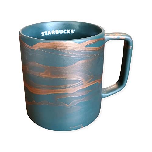 Starbucks Official 12 Oz Coffee Mug Dark Green with Swirled Copper