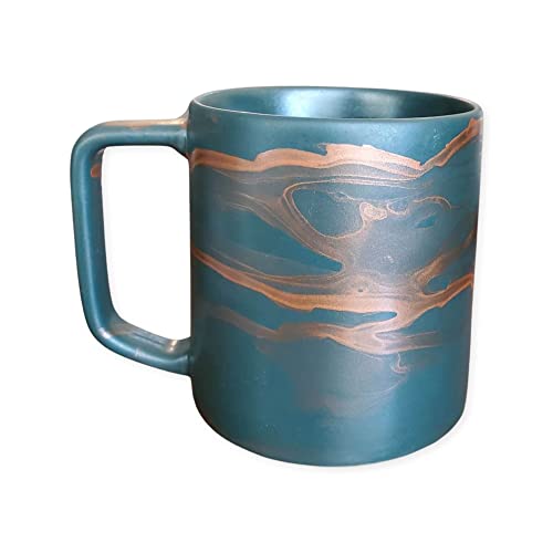 Starbucks Official 12 Oz Coffee Mug Dark Green with Swirled Copper thumbnail