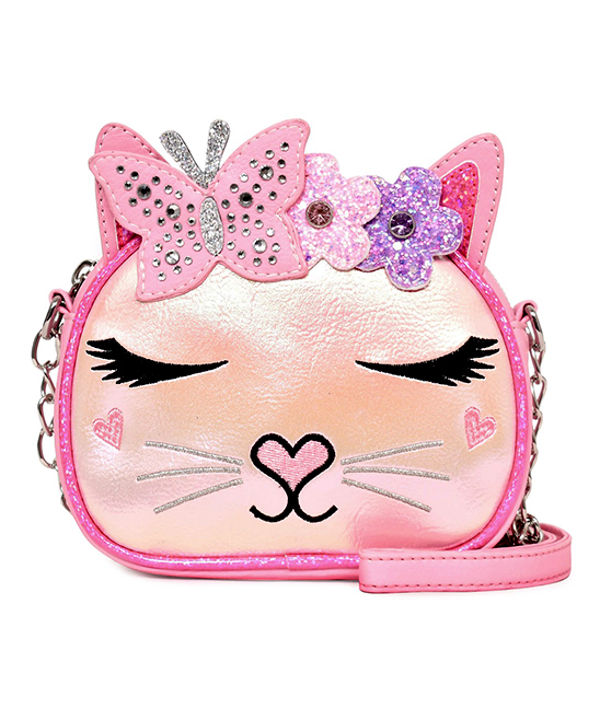 OMG Accessories Girls' Crossbodies BUBBLE - Bubble Gum Pink Bella Butterfly Crown Cat Crossbody Bag