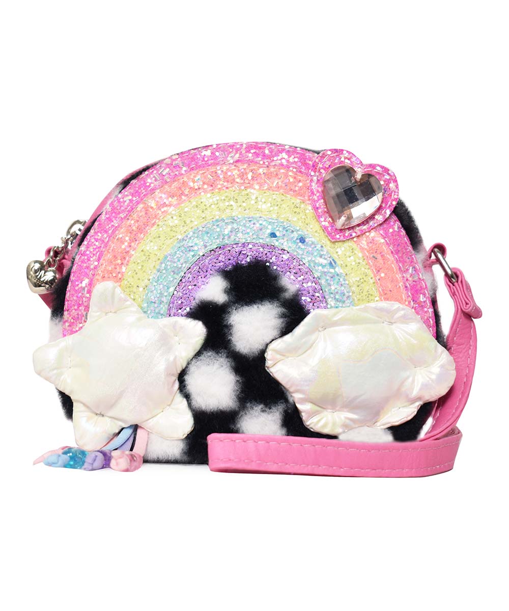 OMG Accessories Girl's Rainbow Faux Fur Crossbody Bag - Bubble Gum