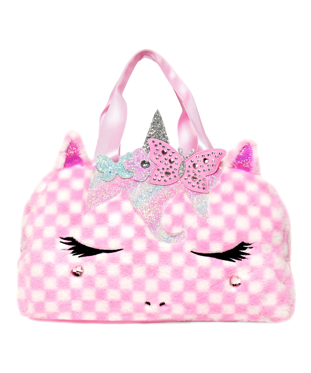 OMG Accessories Girl's Embellished Gwen Checked Duffel Bag - Bubble Gum