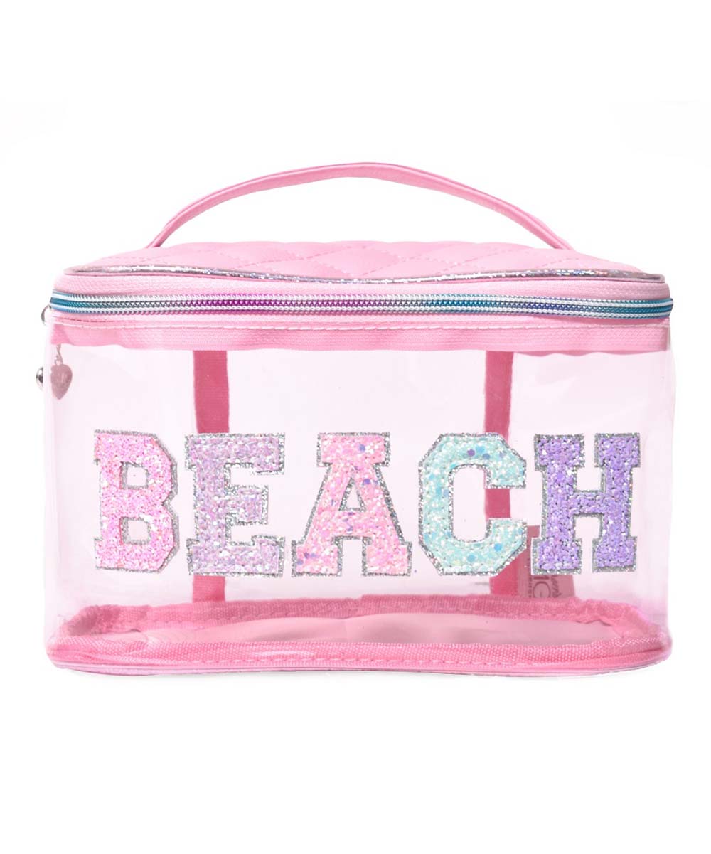 OMG Accessories Girl's Beach Glitter Transparent Top Handle Bag - Bubble Gum