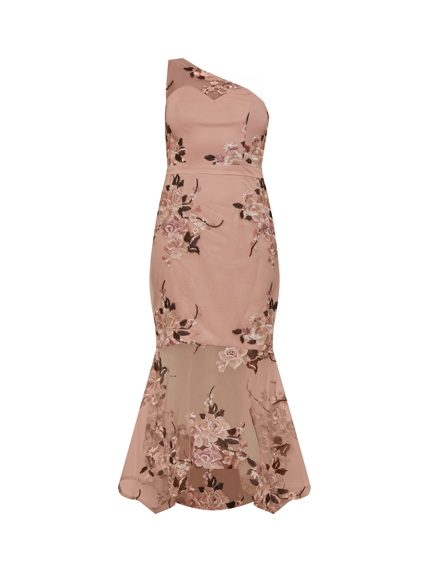 Chi Chi One Shoulder Peplum Floral Embroidered Dress in Pink, Size 16