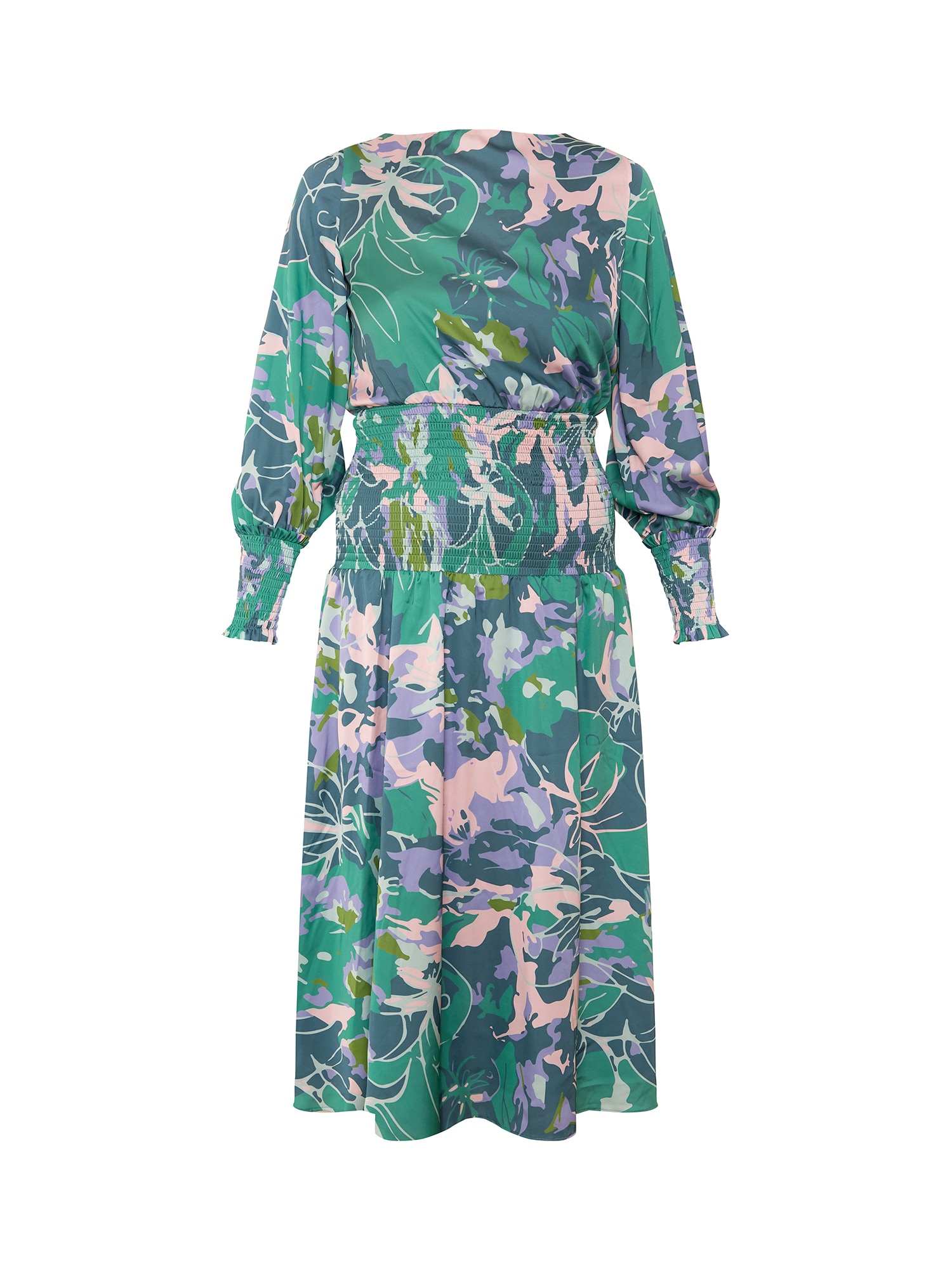 Chi Chi Long Sleeve Floral Abstract Print MIDI Dress in Green, Size 16