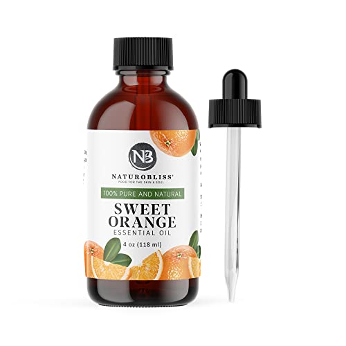 NaturoBliss 100% Pure & Natural Sweet Orange Essential Oil Therapeutic Grade Premium Quality Oil with Glass Dropper - Huge 4 Fl. Oz - Perfect for Arom