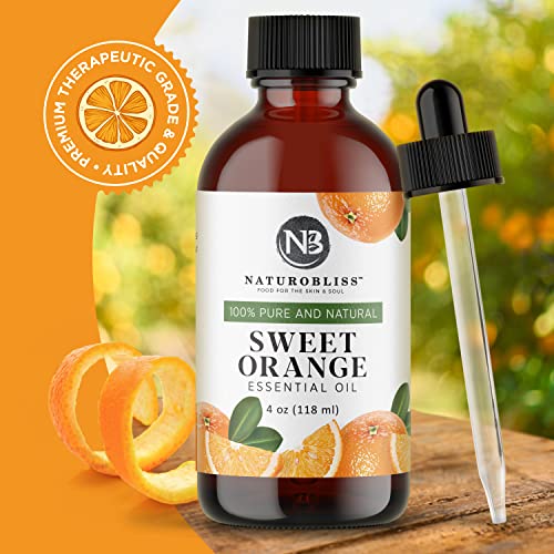 NaturoBliss 100% Pure & Natural Sweet Orange Essential Oil Therapeutic Grade Premium Quality Oil with Glass Dropper - Huge 4 Fl. Oz - Perfect for Arom thumbnail
