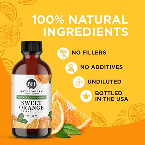 NaturoBliss 100% Pure & Natural Sweet Orange Essential Oil Therapeutic Grade Premium Quality Oil with Glass Dropper - Huge 4 Fl. Oz - Perfect for Arom thumbnail