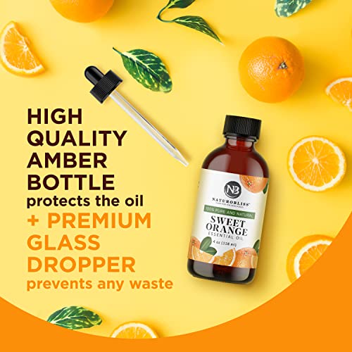 NaturoBliss 100% Pure & Natural Sweet Orange Essential Oil Therapeutic Grade Premium Quality Oil with Glass Dropper - Huge 4 Fl. Oz - Perfect for Arom thumbnail