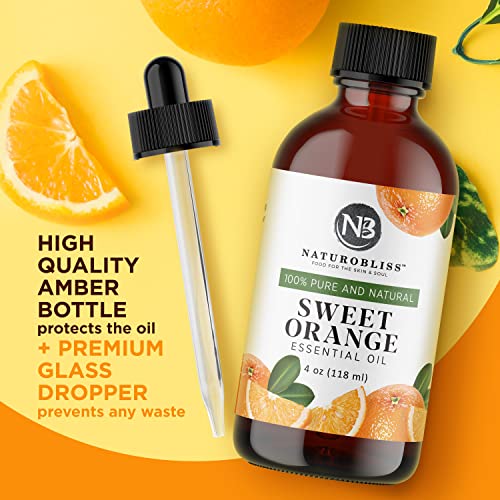 NaturoBliss 100% Pure & Natural Sweet Orange Essential Oil Therapeutic Grade Premium Quality Oil with Glass Dropper - Huge 4 Fl. Oz - Perfect for Arom thumbnail