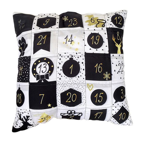 HERGO Sofahelden Adventskalender-Kissen Black/White Mit 24 Taschen Zum Befüllen, Taschengröße: 70 X 80 Mm - 1 Stück (8994)