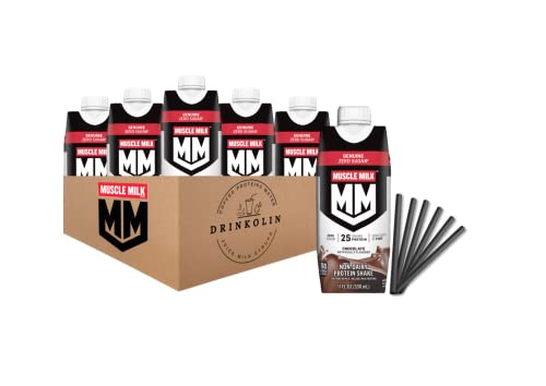 Muscle Milk Genuine Protein Shake, Chocolate, 11 Fl Oz Carton, 6 Pack, 25g Protein, Zero Sugar, Calcium, Vitamins a, C & D, 5g Fiber, Energizing Snack