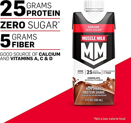 Muscle Milk Genuine Protein Shake, Chocolate, 11 Fl Oz Carton, 6 Pack, 25g Protein, Zero Sugar, Calcium, Vitamins a, C & D, 5g Fiber, Energizing Snack thumbnail