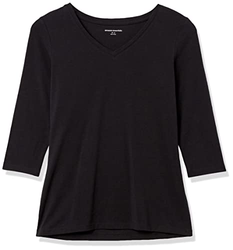Amazon Essentials Women's Classic-Fit 3/4 Sleeve V-Neck T-Shirt (Available in Plus Size), Black, X-Small thumbnail