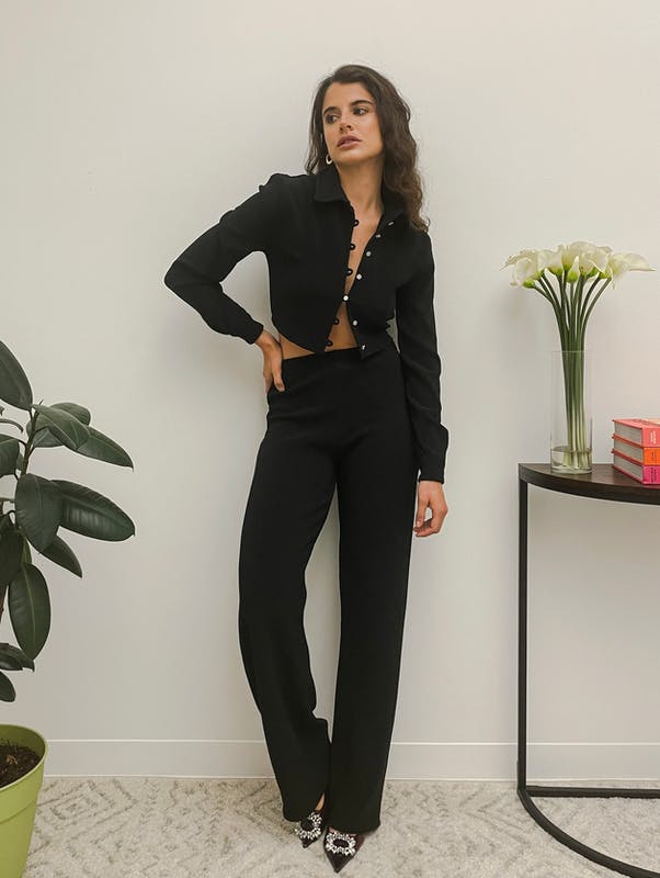 La Femme Apéro Pant Set - Baby Rib Knit - Baby Rib Knit (Black) - L / US 8 / 40 FR